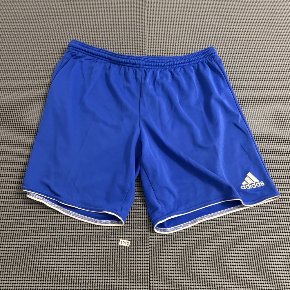 Adidas Mens Royal Blue Soccer Athletic Shorts White Logo Piping Size L